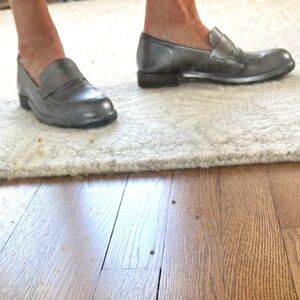 Del Carlo Italian leather loafers in gunmetal metallic